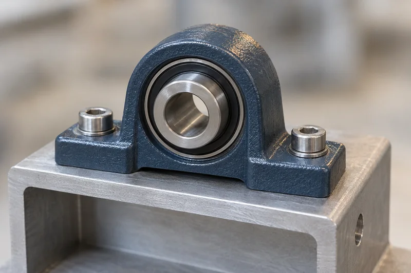 Representative bearing housing fastened to a metal support with socket-head screws