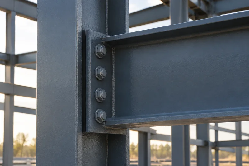 Representative steel beam connection with hexagonal fasteners