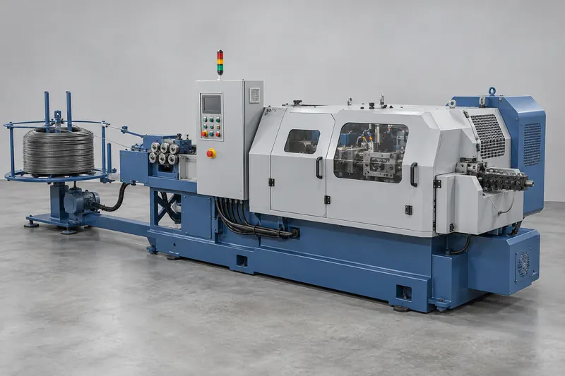 Horizontal cold-heading machine with wire feed and enclosed forming area