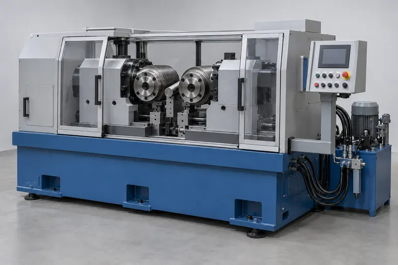 Circular-die thread-rolling machine with two adjacent rolling dies