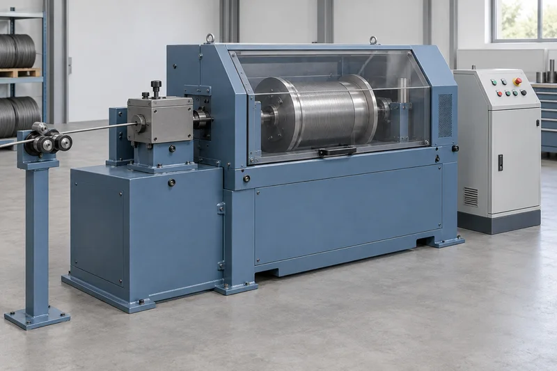 Single-block wire drawing unit with horizontal capstan, die-box area and guarded enclosure
