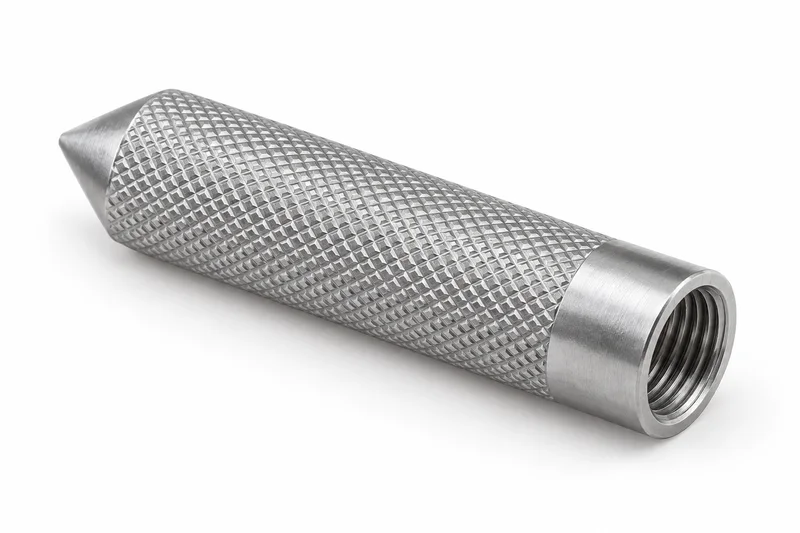 AI appearance reference of a knurled metal socket with an internal receiving thread; not an installation or supply drawing