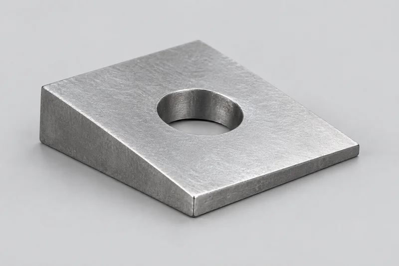 Generic square taper washer illustration with a round clearance hole and visible thickness gradient; not a dimensioned product photograph.