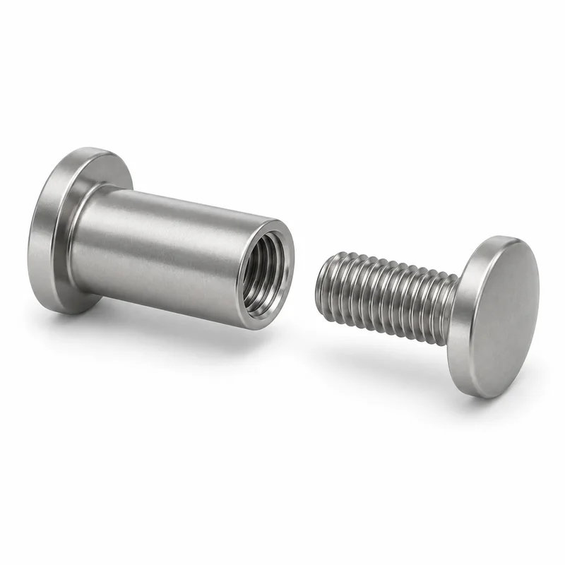 AI-generated generic headed binding barrel nut and separate mating screw; not a supplied model