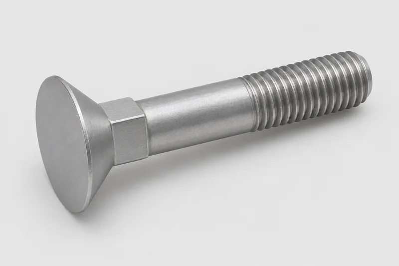 AI-generated generic uninstalled countersunk bolt with visible square neck and partly threaded shank; not an exact DIN model or supplied product