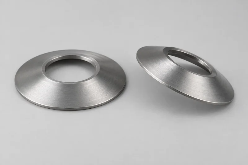 AI-rendered reference of two separate continuous conical disc springs with central holes and visible sloped sections; not a supplied product or dimensioned drawing.