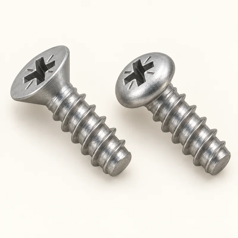 AI-generated generic countersunk and pan-head Euro furniture screws with coarse short threads and blunt ends; not supplied models