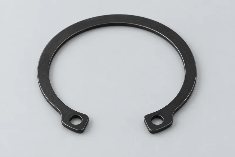 Generic open C-shaped external shaft circlip with two plier holes in projecting end lugs