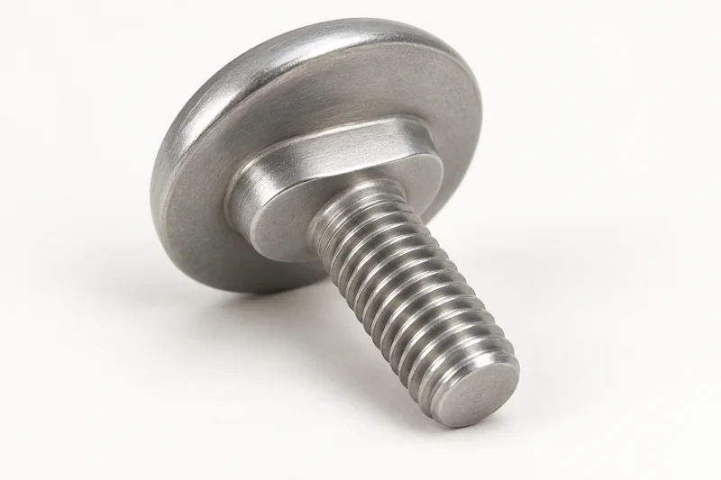 AI-generated generic uninstalled round-head oval-neck guardrail bolt appearance; not an exact standard model, supplied part or approved barrier