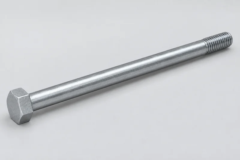 Independent appearance illustration of a long straight anchor bolt with an integral hexagonal head, smooth shank and opposite threaded end