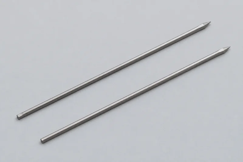 AI-generated generic fine headless pin nails with straight slender bodies and pointed ends; no enlarged heads; appearance reference only