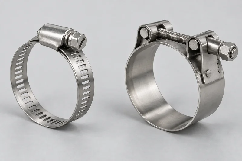 Stainless steel worm-drive and T-bolt hose clamp appearance examples