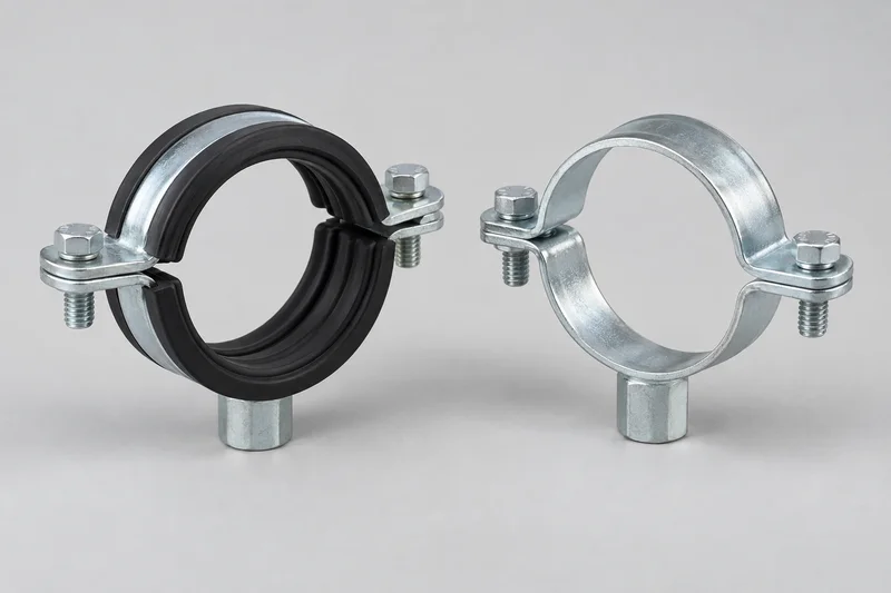 Lined and unlined split-ring metal pipe support clamp appearance examples