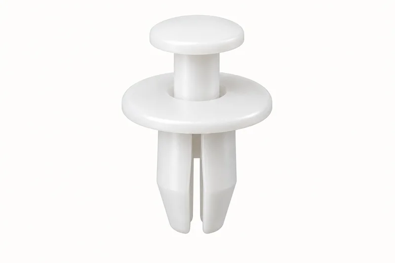AI-generated generic plastic pin-and-body snap rivet with round head and split expanding legs; uninstalled reference