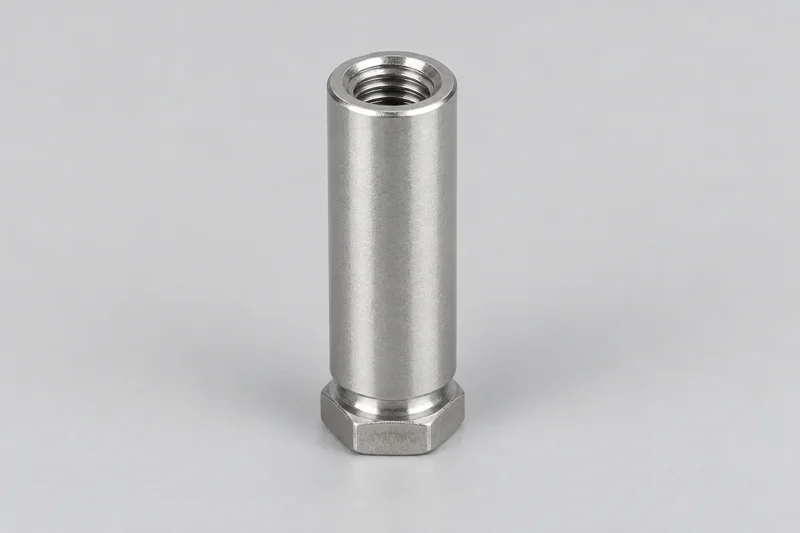 AI-generated generic cylindrical clinch standoff with a female threaded opening and hexagonal retaining head