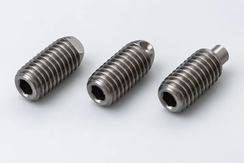Headless threaded set screws showing flat, cup and dog-point constructions