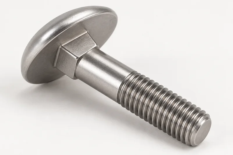 AI-generated generic uninstalled large round-head square-neck step bolt appearance; not a supplied model or qualified climbing assembly