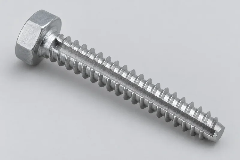 AI-generated generic hex-head screw with longitudinal cutting relief, appearance reference only