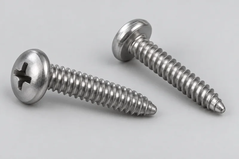 AI-generated generic fine-thread pan-head screws with tapered threaded leads; not an exact standard or branded model