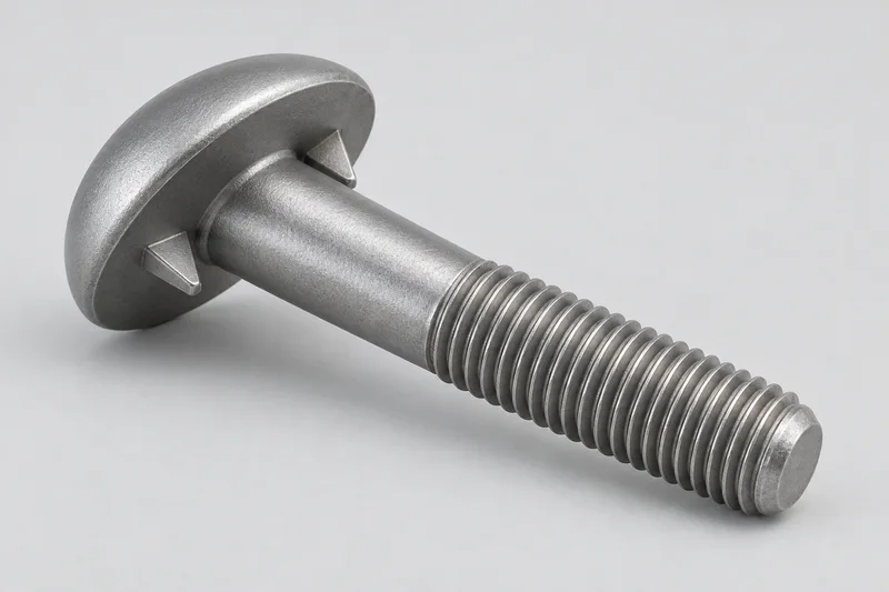 AI-generated generic uninstalled timber bolt with domed head, visible underhead fins and machine-threaded end; not an exact model or supplied product