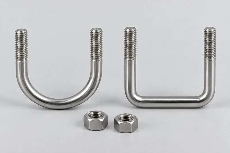 Round-bend and square-bend U-bolt appearance examples with threaded legs