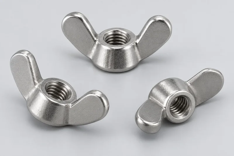 Generic rendered appearance of three rounded wing nuts with two opposing wings and internal threaded openings; not an actual factory product photograph.