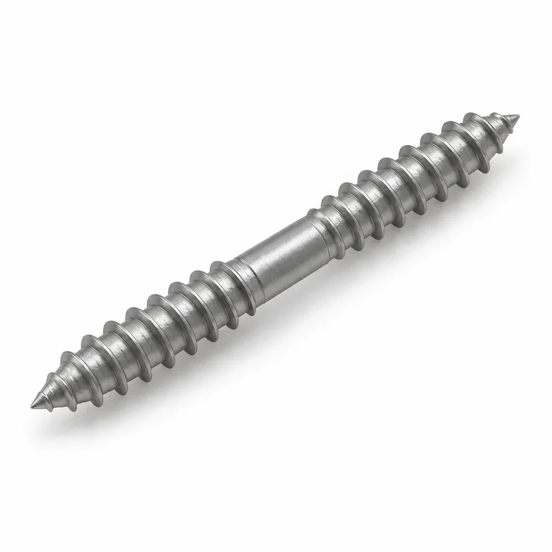 AI-generated generic headless wood-to-wood dowel screw with coarse threads and pointed ends; not a supplied model